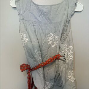 Gray Embroidered Sleeveless shirt with orangey-red  Sash